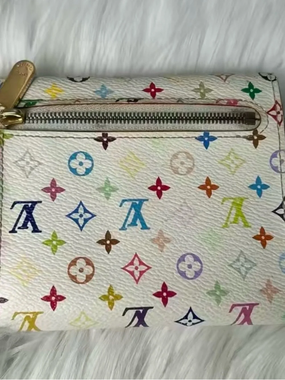 Louis Vuitton White Multicolor Monogram Canvas Clasp Wallet